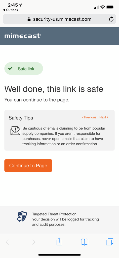 mimecast-link-click-test-result-page